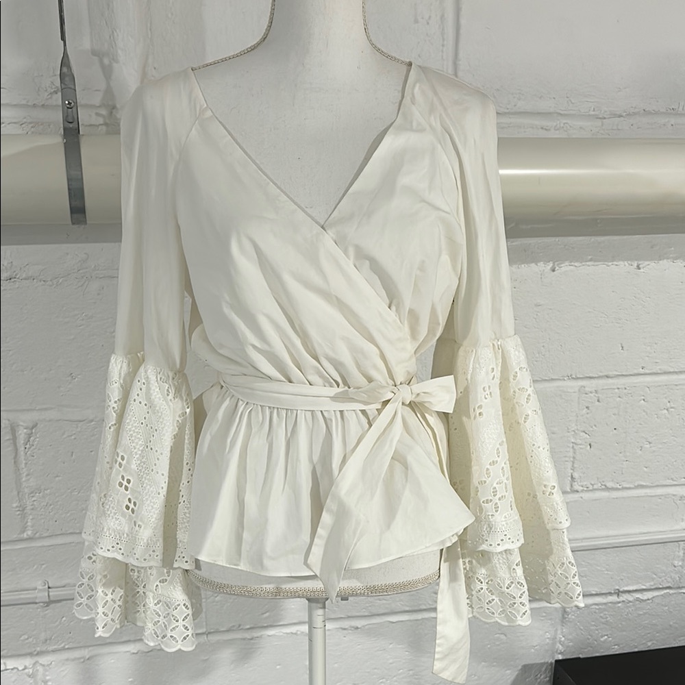 Rebecca Minkoff Cream Bell Sleeve Wrap Blouse NWT size S